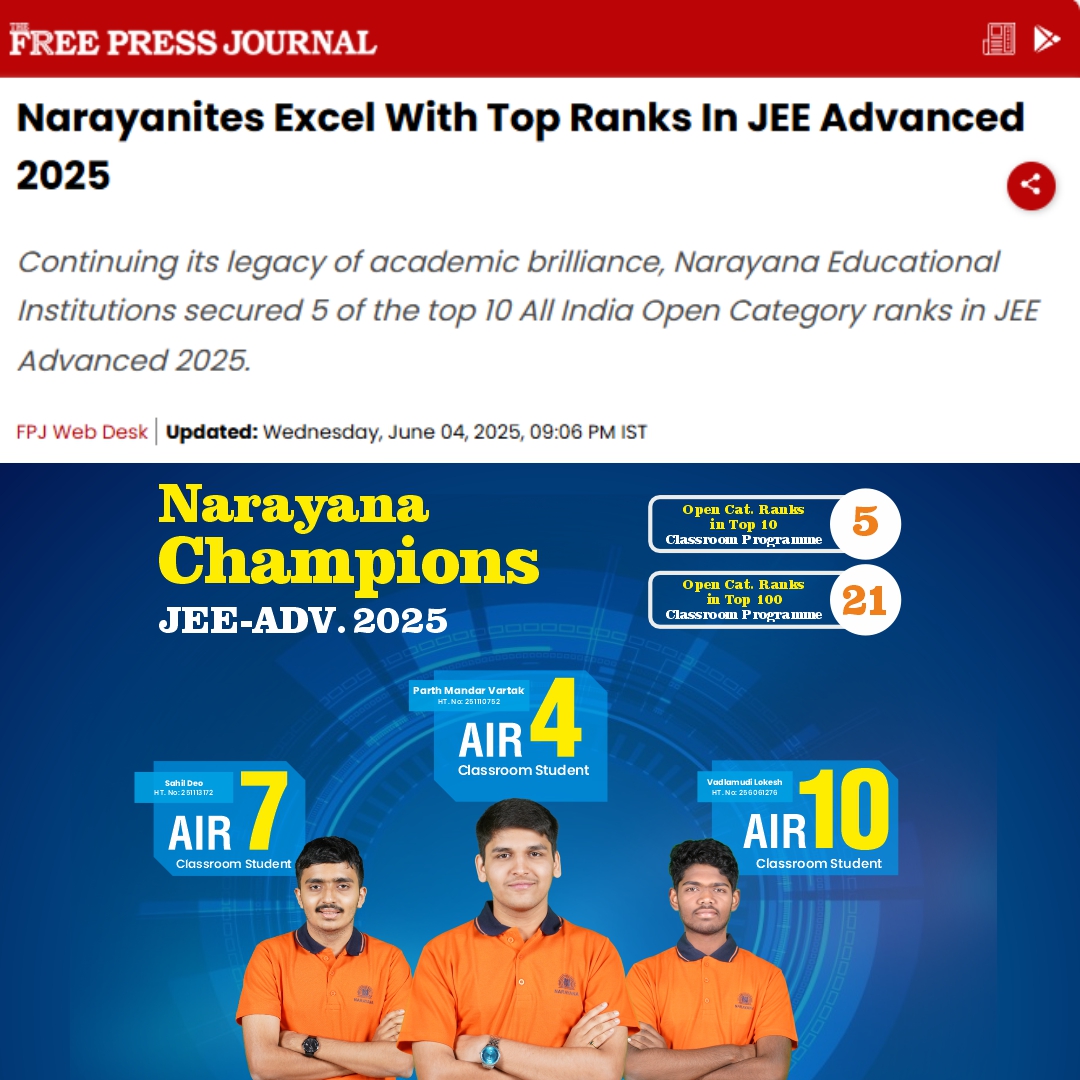 Free Press Journal - Narayanites Excel in JEE Advanced 2025